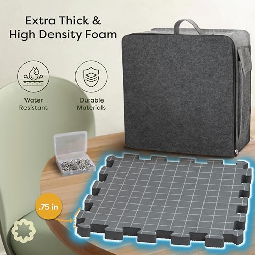 Unordinary Granny® Crochet Blocking Set-9Pc Extra Thick 12x12 Interlocking EVA Foam Mats with Grids, 150 T-Pins, Premium Felt Bag and a Cotton Pouch, Grey - color: Grey