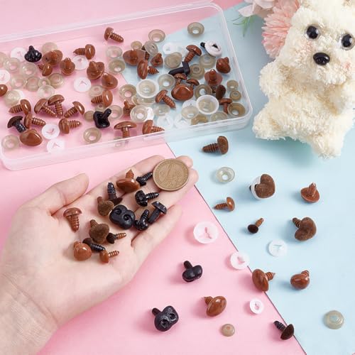 PH Pandahall 64pcs 5 Styles Safety Noses for Crochet Animals, 10~18mm Black/Brown Crochet Noses Plastic Nose with Washers for Amigurumi Stuffed Animals Craft Puppet Bear Teddy Bear Dog Plush Animal