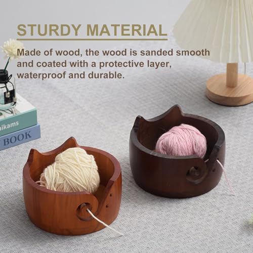 Wood Yarn Bowl, Yarn Bowls for Crochet, Yarn Knitting Bowl, Crochet Yarn Holder Bowl, 6.7inch Yarn Knitting Bowl for Storage Yarn, Wool, String or Crochet #001 - color: #001