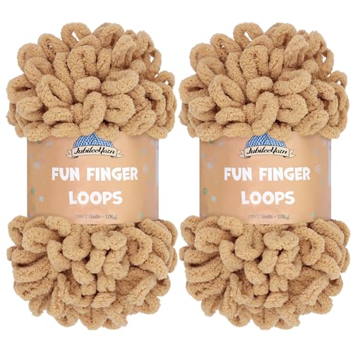 JubileeYarn Fun Finger Loops Yarn - 100g/Skein Jumbo Polyester - Sand - 2 Skeins - color: 1225 Sand, size: 2 Skeins