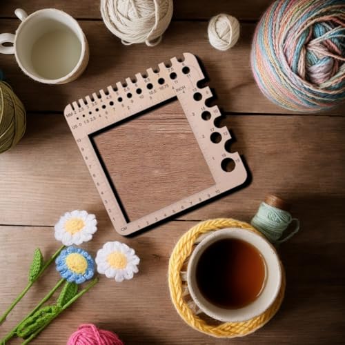 1 Pcs Wooden Knitting Crochet Gauge Ruler Needle Sizer Stitch Counter Spinner Yarn Measure Tool Square Craft Accessory