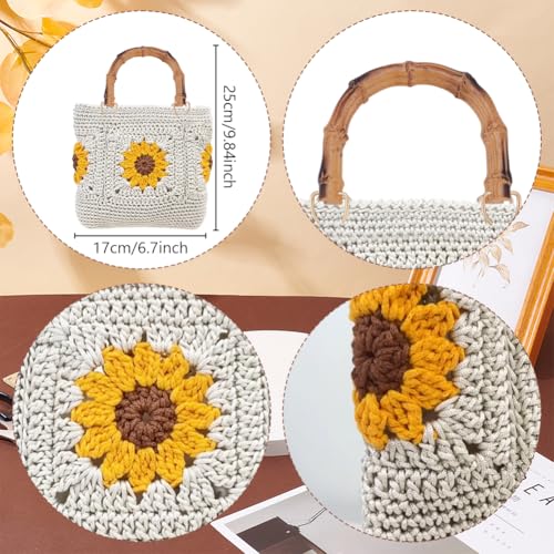 ACRNIGHEET Sunflower Crochet Bag Kit Crochet Kit for Beginners Handbag Making Kit with Tutorials Beginner Crochet Kit DIY Project for Starter Boho Style Gift for Handicraft Enthusiasts