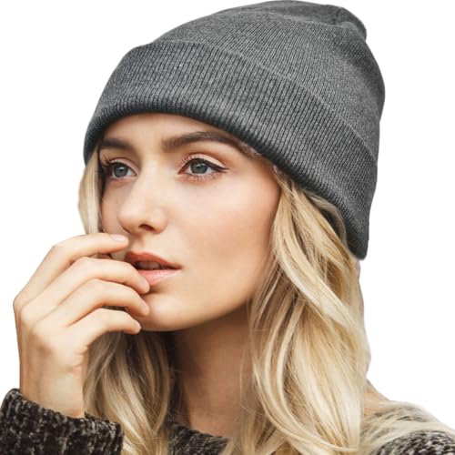 100% Cotton Beanie Hat Winter Hats Women Men Warm Knit Beanies | Double Layer Warmth ,Ultra-Soft Itch-Free Pure Cotton Knitted, Cuffed & Uncuffed Fisherman Slouchy Skull Cap for Womens Mens - color: 1pcs Dark Grey