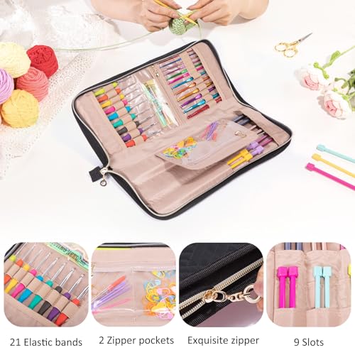 Knitting Needles Case (Up to 14 Inches) - Organizer for Knitting and Crochet Accessories - Empty Hook Case - color: Black, size: 14 Inches