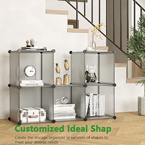 C&AHOME 6-Cube Storage Organizer Cube Shelf Closet Storage Bookcase, Grey | Stackable Cubby Storage, Bookshelf, Portable Plastic Storage Closet Organizer, DIY Modular Shelving Units for Home, Wardrobe - color: Grey