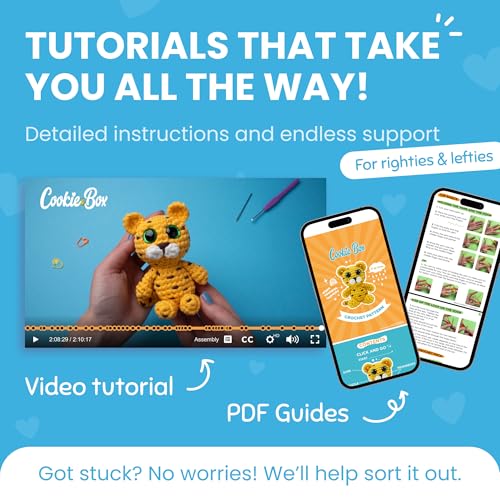 Cookie Box Crochet Kit for Beginners, Leopard Leo | All Materials Included, Step-by-Step Video Tutorials, PDF Patterns, Easy DIY Craft, Amigurumi and Knitting Gift Set - color: Yellow