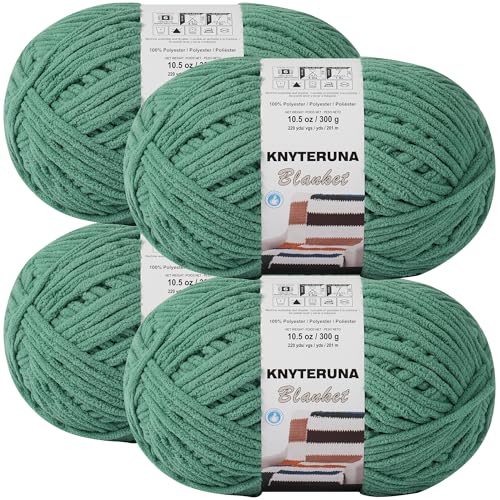 #6 Super Bulky Blanket Yarn for Crocheting - 4 Skeins(Each 10.5oz/300g, 220yds/201m), Chunky Chenille Thick Plush Big Soft Yarn for Crocheting Knitting Blankets, Misty Jungle Green - color: Misty Jungle Green