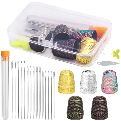 Nitlak 24 Pcs Thimbles Set, Thimbles for Hand Sewing with Needle Threader | Metal Sewing Thimbles for Hand Sewing, Thimble Ring with Needle Threader and Storage Box for Hand DIY Sewing