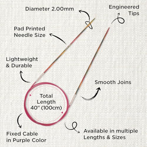 KNITPRO 100 cm x 2 mm Symfonie Fixed Circular Needles, Multi-Color - size: 2.00mm