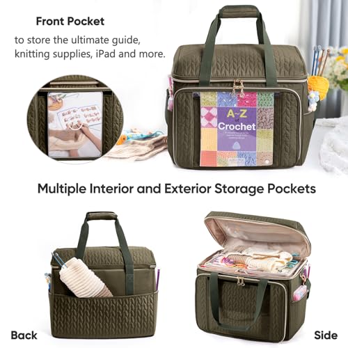 MYBAGZING Large Yarn Storage Bag,Crochet Bag Organizer,Yarn Bags for Crocheting,Crochet Storage Bag with Pockets for Crochet Hooks, Crochet Accessories,Knitting Bags,Gifts for Crocheters - color: Green, size: Large
