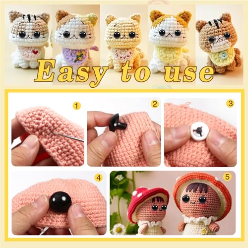 TOAOB 8pcs 20mm Large Safety Eyes for Amigurumis Black Plastic Crafts Doll Eye with Washers for DIY Crochet Stuffed Animals Doll Making Supplies - color: Black, size: 20mm