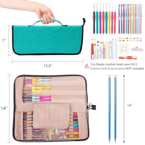Knitting Needles & Crochet Hook Case - Empty (up to 14 Inches) - Knitting & Crochet Accessories Organizer - color: Teal, size: 14 Inches