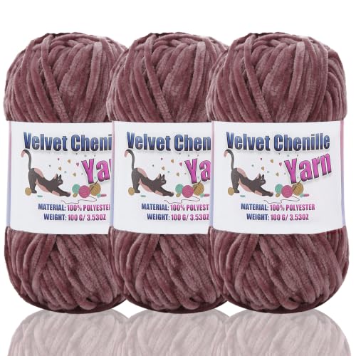 3 * 100g Fluffy Velvet Chenille Yarn for Crocheting and Knitting, Handcrafts Weaving Soft Chenille Yarn for Crocheting Clearance, Used for Making Baby Yarn Blanket, Clothes (3 - Deep Peach) - color: 3 - Deep Peach