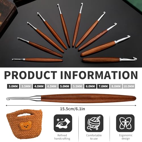 Lunarm Crochet Hooks 5pcs Ergonomic Crochet Aluminum Hooks Set | Wooden Crochet Hooks in Size 3mm 4mm 5mm 6mm 7mm for Arthritic Hands DIY Craft Knitting Bouquets, Blankets, Hats, Gloves - size: 5 Pack -3.0/4.0/5.0/6.0/7.0