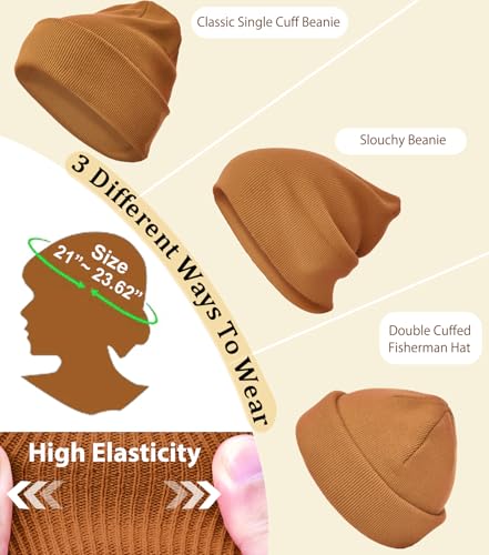 100% Cotton Beanie Hat Winter Hats Women Men Warm Knit Beanies | Double Layer Warmth ,Ultra-Soft Itch-Free Pure Cotton Knitted, Cuffed & Uncuffed Fisherman Slouchy Skull Cap for Womens Mens - color: 1pcs Brown