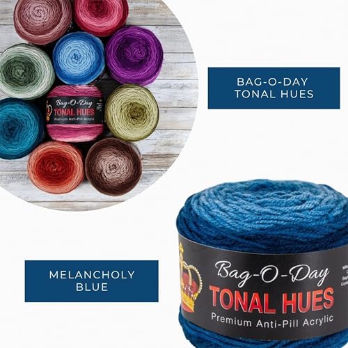 Mary Maxim Bag-O-Day Tonal Hues Ombre Yarn for Crocheting and Knitting, Medium Worsted Weight Anti-Pilling Acrylic Yarn Cake - 280 Yards, 5.3 OZ, Melancholy Blue - color: Melancholy Blue