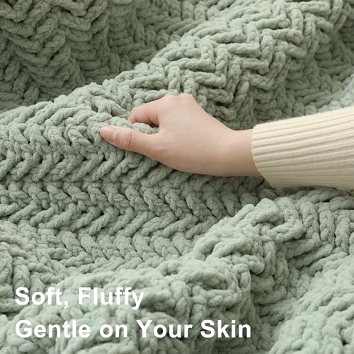 #6 Super Bulky Blanket Yarn for Crocheting - 4 Skeins(Each 10.5oz/300g, 220yds/201m), Chunky Chenille Thick Plush Big Soft Yarn for Crocheting Knitting Blankets, Sage Green - color: Sage Green