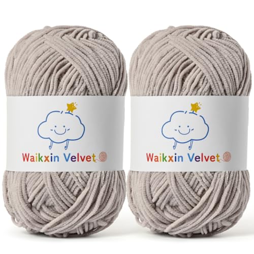 2 Pack Fluffy Chenille Yarn for Crocheting, Baby Yarn for Crocheting Soft, 100g/3.5oz Velvet Amigurumi Yarn, Fingering Weight Yarns for Crocheting Baby Blankets、DIY Craft.(2 Light Gray) - color: [2 Light Gray]