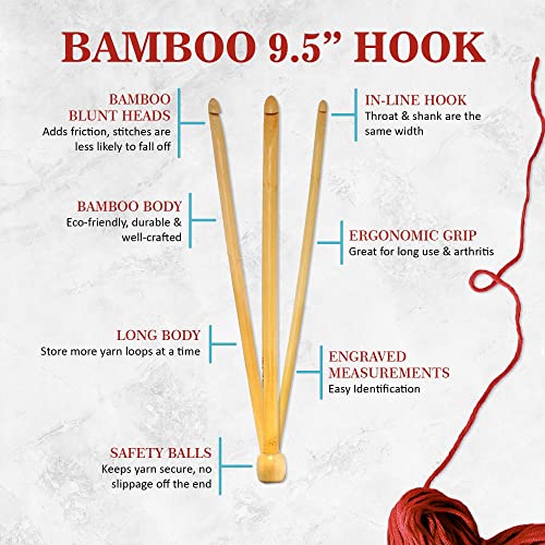 JubileeYarn Bamboo Crochet Hooks Set - 9.5" (25cm) - Carbonized Brown - 11 Sizes - color: Carbonized Brown, size: 9.5" 11pc Set
