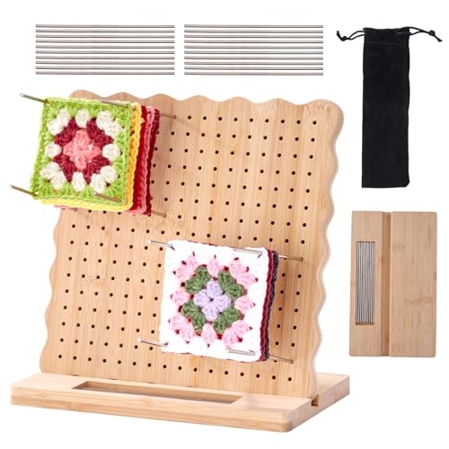 9.25 in Blocking Board for Crochet Projects, Granny Square Blocking Board with 20 Stainless Steel Pegs, Bamboo