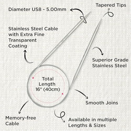 KnitPro Stelo Lace Circular Needles 16" (40cm) | US Size 8 (5mm) - size: US Size 8 (5mm)