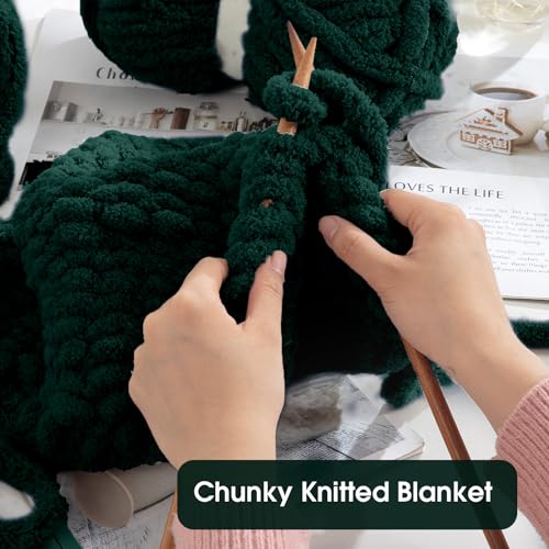 HOMBYS Dark Green Chunky Chenille Yarn for Hand Knitting,Fluffy Soft Jumbo Yarn Crocheting,Super Bulky Big Yarn for Chunky Blanket,Large Thick Arm Knitting Yarn,8 Pack Plush Yarn - color: Dark Green