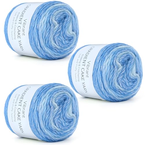 Aeelike Cake Yarn for Crocheting, Soft Ombre Crochet Yarn, Light Blue | 3 PCS #3 Light weight 100g(3.52oz) 245m( 267yards), 60% Cotton Blend Gradient Yarn for Blanket Scarves DIY Crafts, Ideal Gift - color: Fantasy Blue Gradient, size: 3 pcs