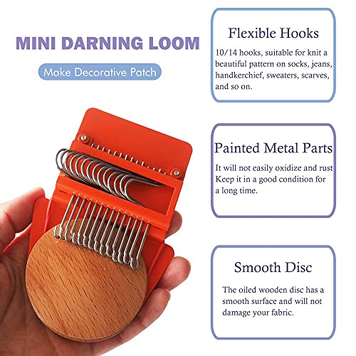 Andy's Orchids 14 Hooks Darning Loom, Small Loom, Darning Machine Loom, Speedweve Type Weave Tool, Fun Mending Loom, Makes Beautiful Stitching, Metal DIY Textile Tools for DIY Mending Jeans Clothes