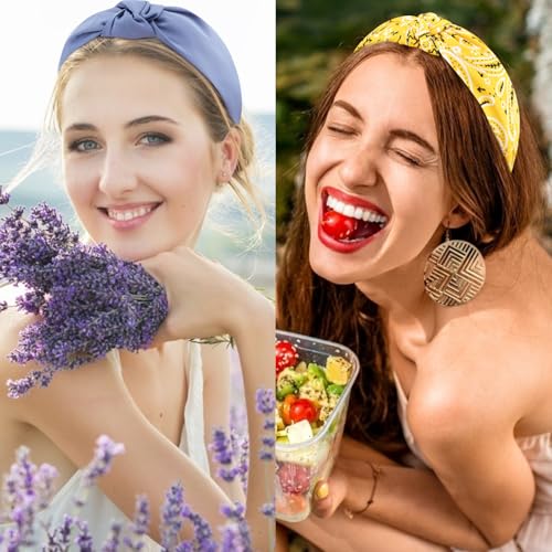Bandana Knotted Headbands for Women 12 Pack Gilrs Fashion Head Bands Solid Womens Hair Band Non Slip for Thin Thick Short Hair Face Wash Hair Accessories - color: Headband 50