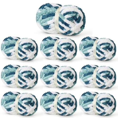 Chunky Jumbo Chenille Yarn Fresh Blue 10 Pack | 2000g/240yds Super Bulky Baby Soft Yarn for Hand Knitting Fluffy Chunky Knit Throw Blanket Yarn - color: 10 Fresh Blue