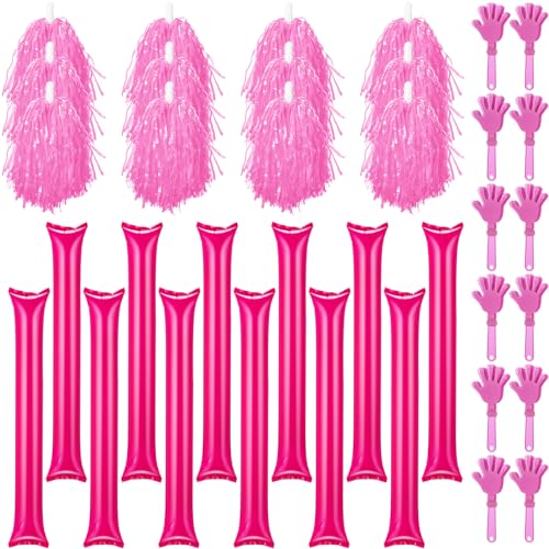 36 Pcs Cheerleading Pom Poms Thunder Sticks and Hand Clappers - color: pink