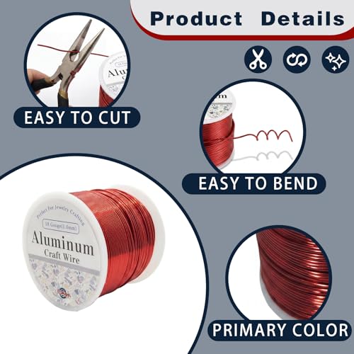 18 Gauge Aluminum Craft Wire Red 286FT 1mm, Jewelry Making, Flexible Bendable Armature Wire for Sculpting, Floral Crafts, Metal Wire Wrapping, DIY Art Projects & Wreath Making - color: Red, size: 18gauge