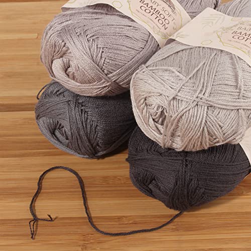 JubileeYarn Baby Soft Bamboo Cotton Yarn - 50g/Skein - Shades of Grey - 4 Skeins - color: Shades of Grey, size: 4 Skeins