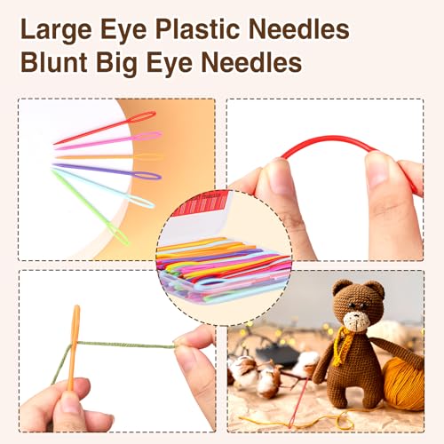 joaoxoko Big Eye Yarn Needles, 100 Count 9cm/3.54inch Plastic Darning Needles for Hand Sewing,Weaving – Lightweight, Non-Rust, Vibrant Colors with Storage Box, Ideal for Beginners and Kids (100)