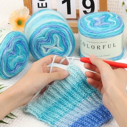 Aeelike Cake Yarn for Crocheting, Soft Ombre Crochet Yarn, Blue Green | 6 PCS #3 Light weight 100g(3.52oz) 245m( 267yards), 60% Cotton Blend Gradient Yarn for Blanket Scarves DIY Crafts, Ideal Gift - color: Blue Green Gradient, size: 6 pcs
