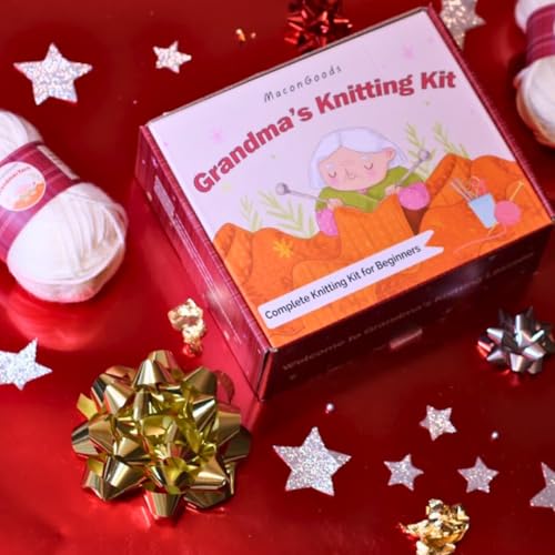 MaconGoods Grandma's Knitting Kit - Complete Knitting Kit for Beginners - Includes Beginner Yarn, Bamboo Needles, Video Tutorial, and Written Guide & More - Easy Learn to Knit Kit - style: Standard