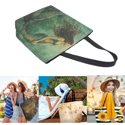 Chic Funny Cute Pattern Big Handle Extra Large Shoulder Tote Bag for Beach Travel Weekender Gym Grocery Shopping - style: Ocean Mermaid