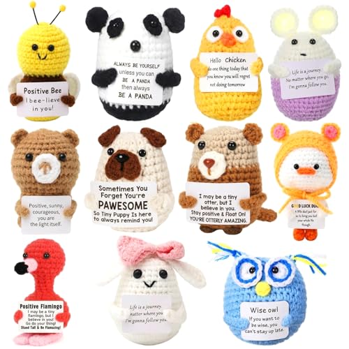 HunnmingRe 12 Pcs Back to School Gifts for Teacher Appreciation Crochet Doll with Positive Card Wool Animals Creative Knitting Dolls, First Day of School Positive Gifts for Students(Animal Style) - style: Animal Style