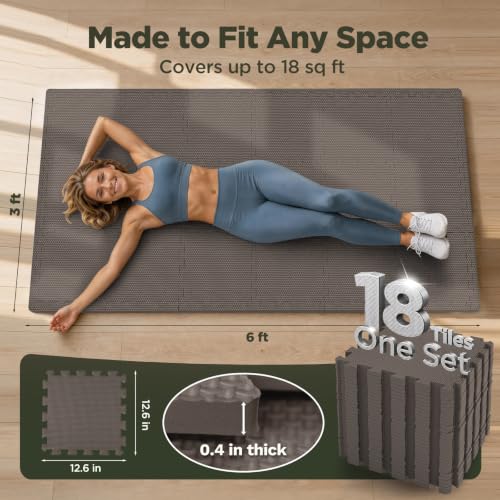 AIRHOP 216 PCS Gym Floor Mat, EVA Foam Puzzle Gym Mat, High-Density Interlocking Foam Floor Tiles for Home Gym, Play Workout Garage Kitchen Flooring 12.6"x12.6"x0.4" - color: Brown, size: 216 Tiles | 216 Sq Ft