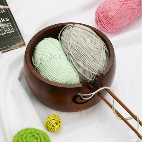 Joyeee Wooden Yarn Bowl, Yarn Holder for Crocheting, Crochet Bowl Accessories Holder with Holes Handmade to Prevent Slipping, Perfect Crochet Holder for Crocheting and Knitting Mothers Day Gift 6'' - color: B
