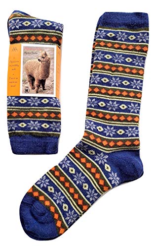 Alpaca Wool Designer Novelty Crew socks are Cozy, Warm and Colorful - Starry Stripe - color: Blue, size: Medium