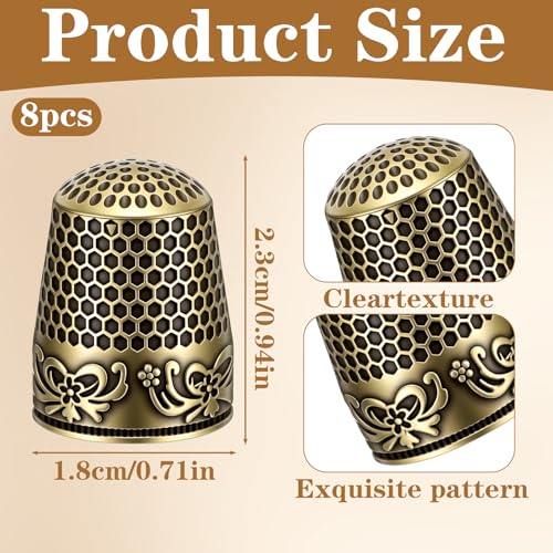 WJIAAA 8 PCS Sewing Thimbles for Hand Sewing, Metal Finger Protector Quilting Craft Accessories for Knitting Fingertip Protector Embroidery Needlework DIY Tools Anti-Slip Grooves Breathable
