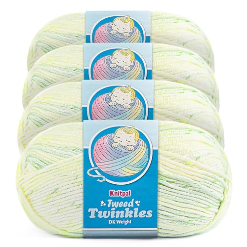 Tweed Twinkles Soft Baby Yarn DK Acrylic, 4-Pack (696Yds/400G), Mint Green | Acrylic Baby Blanket Knitting Yarn with Free Patterns - Size 3 DK Light Worsted Weight Yarn for Crocheting with Flecks - color: Mint Green, size: Pack of 4