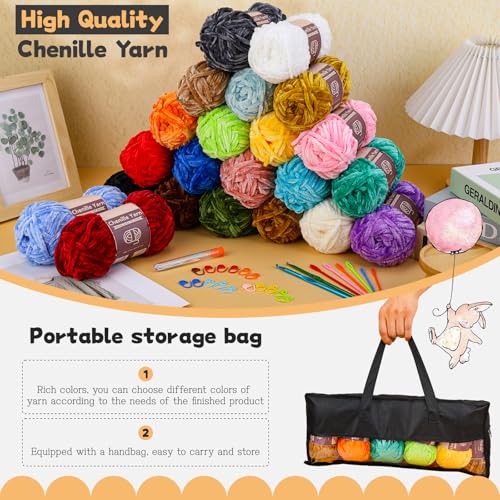 LUNARM Chenille Yarn for Crochet Knitting Chunky Blanket Velvet Yarn | 18 Pack 100g/3.5oz Pink Series Thick Soft Yarn for Beginners Knitting Fluffy Weaving Plush Scarves with Big Eye Needles - color: 18 Skeins-Pink Series