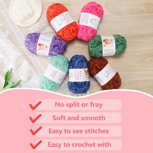 LUCKY BALL Chenille Yarn, 100g/230 yd #4 Velvet Crochet Yarn (Rainforest) | 100% polyester #4 medium velvet yarn; 4mm strand; 100g/230 yd; for amigurumi, plushies, hats, scarves, baby crafts - color: 1Rainforest