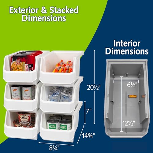 ReadySpace Large Stackable Plastic Storage Bins, 6-Pack, White | Open-Front Stackable Bins For Garage, Pantry, Closet & Office, 14,8"L X 8"W X 7"H, Nests When Empty, Durable Plastic, - color: White, size: Large, 6-Pack