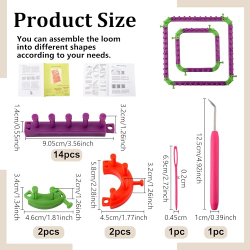 OLYCRAFT 2 Pack DIY Knitting Loom Set Adjustable Chunky Blanket Loom Weave Loom Craft Yarn Kit DIY Tool Crochet Hook with Sewing Needle for DIY Socks Hats Blankets Beginner Friendly Yarn Craft
