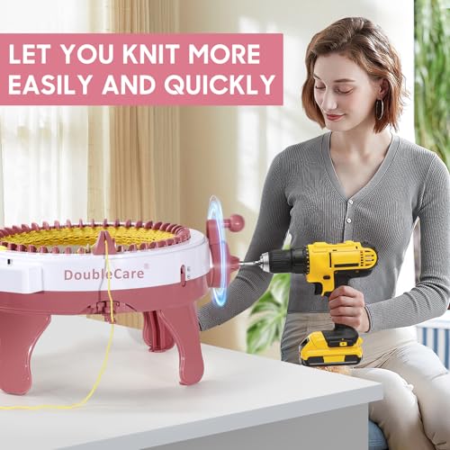 DoubleCare Knitting Machine Adapter, Quick Knit Machine Attachment | with Hexagonal Steel Drill Electric Screwdriver, Compatible with 48/40/22 Needles, DIY Craft Fast Knitting Christmas Hats - size: Accessories-Rose