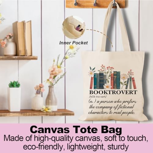 jeilink Cute Aesthetic Canvas Tote Bag Book Lovers Gifts for Women Book Lovers Teacher Reusable for Birthday Christmas - color: Book 1295
