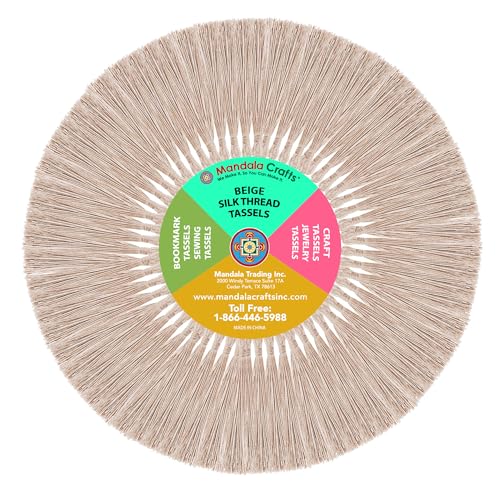 Mandala Crafts 100 Beige Silky Bookmark Tassels with Loops for Crafts | Machine Washable, Polyester Mini Craft Tassels for Jewelry Making, Graduation Decorations, Keychains, Gift Tags & Ornaments - color: Beige, size: 5.5 Inches